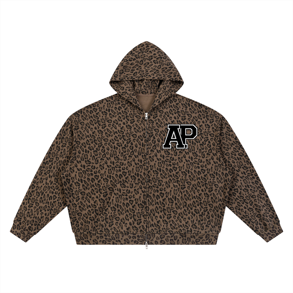Outcalls Only Leopard Print Waffle Full Zip Hoodie