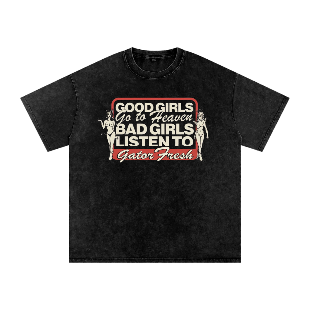 Good vs Bad Snow Washed Oversized Cotton T-Shirt