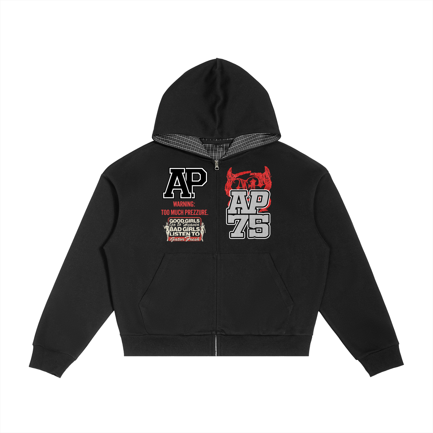 Bad Girls Listen Plaid Boxy Zip Hoodie